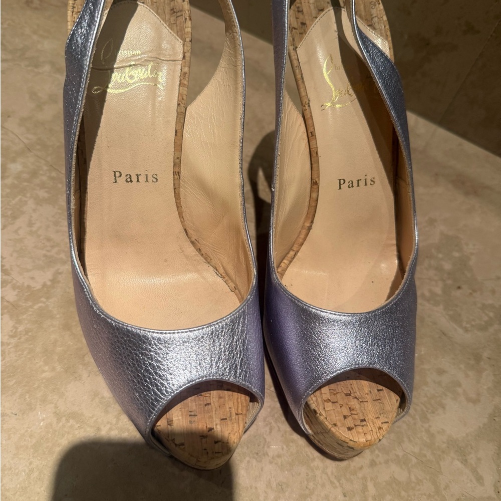 Christian Louboutin Silver Slingback Heels